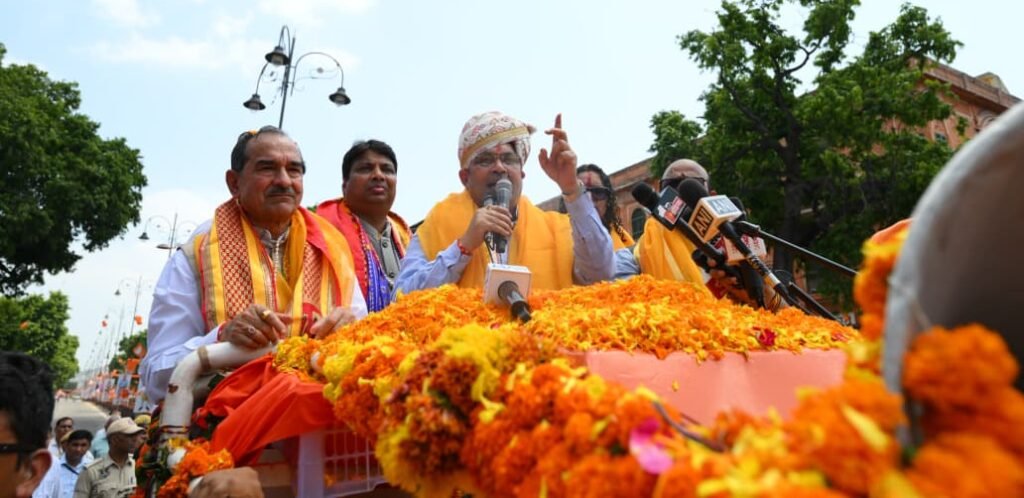 bjp-road-show-jaipur-cm-bhajan-lal-sharma-triple-engine-government-appeal