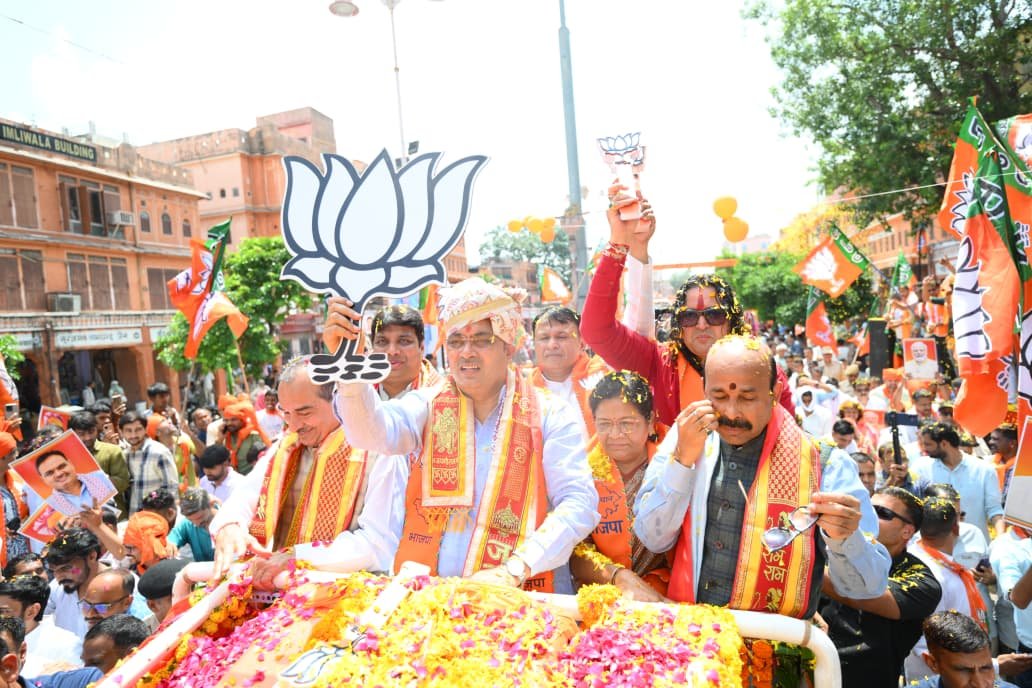 bjp-road-show-jaipur-cm-bhajan-lal-sharma-triple-engine-government-appeal